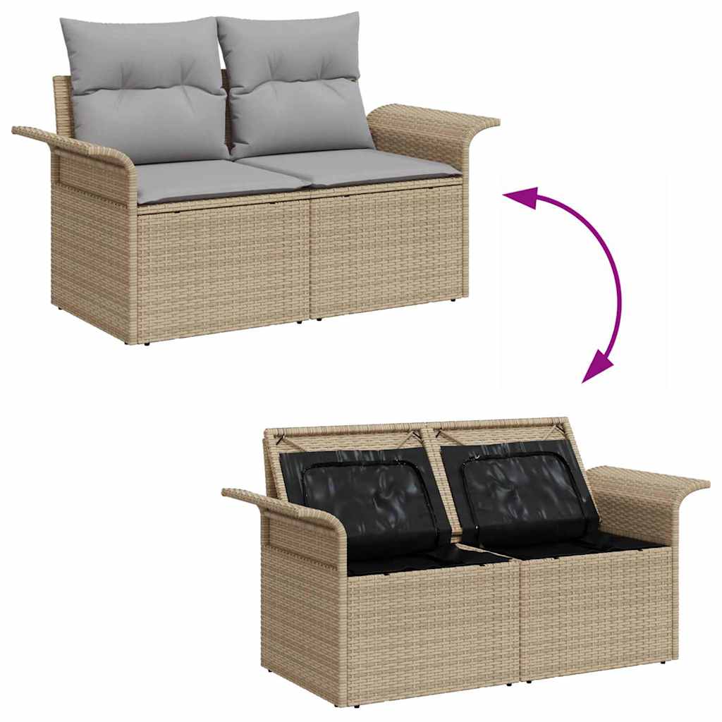 Garten-Sofa-Set mit Speicher 8 pcs Beige Poly Rattan